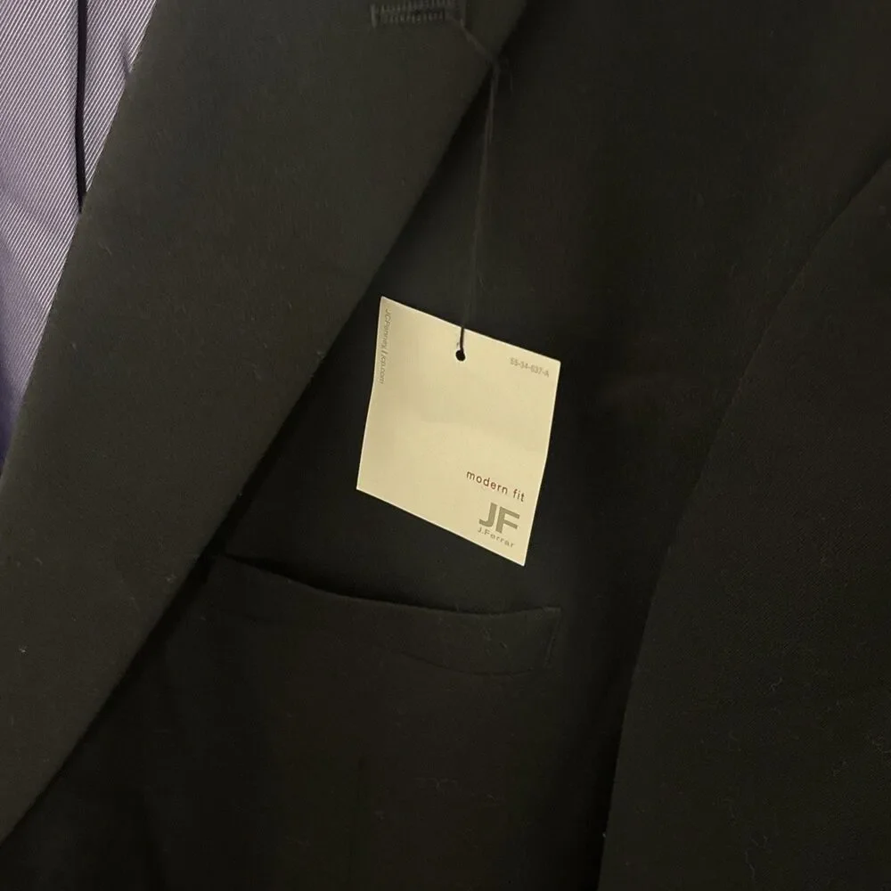 JF JFerrar Modern Fit Vegan Worsted Wool Black Sport Coat Jacket Blazer Mens 52R